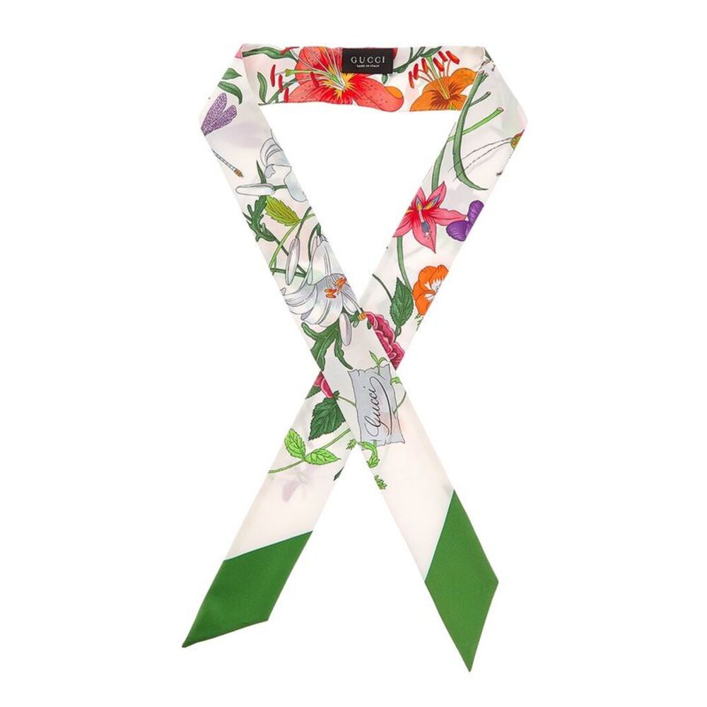 Gucci Floral Silk Neckbow, White